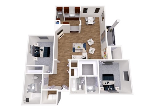 Floor plan for 2 beds, 2 baths, 1100 sqft